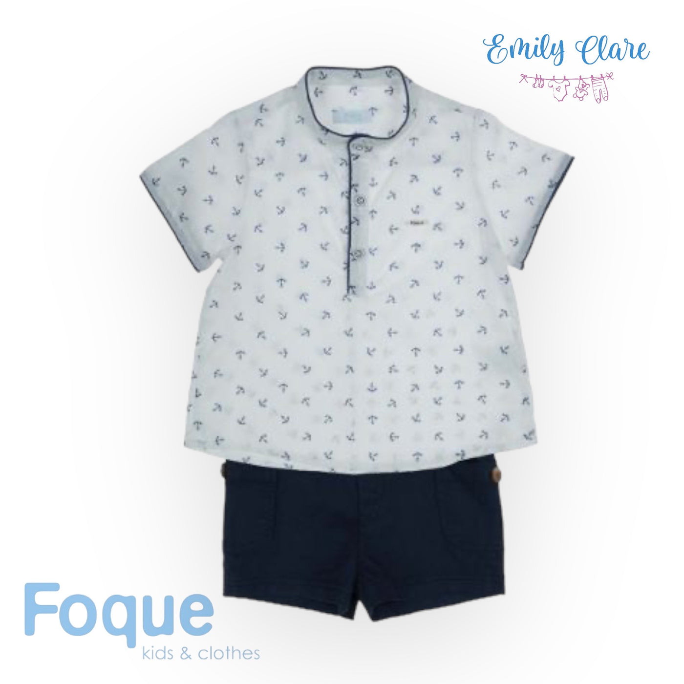 Boys White & Navy Blue Shorts Set By Foque