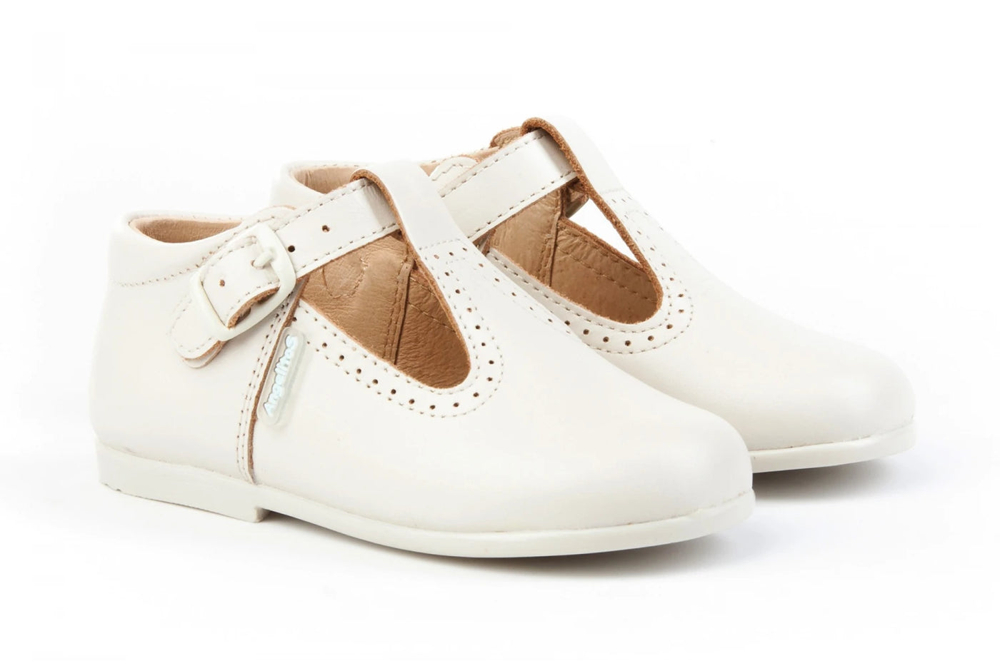 Boys Beige Soft Leather T-Bar Shoes by AngelitoS