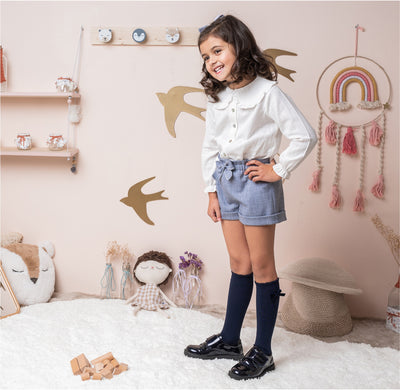 Girls Cream Shirt & Blue Shorts Set by Granlei