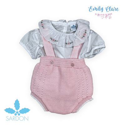 Pink Embroidered  Dungaree Set By Sardon