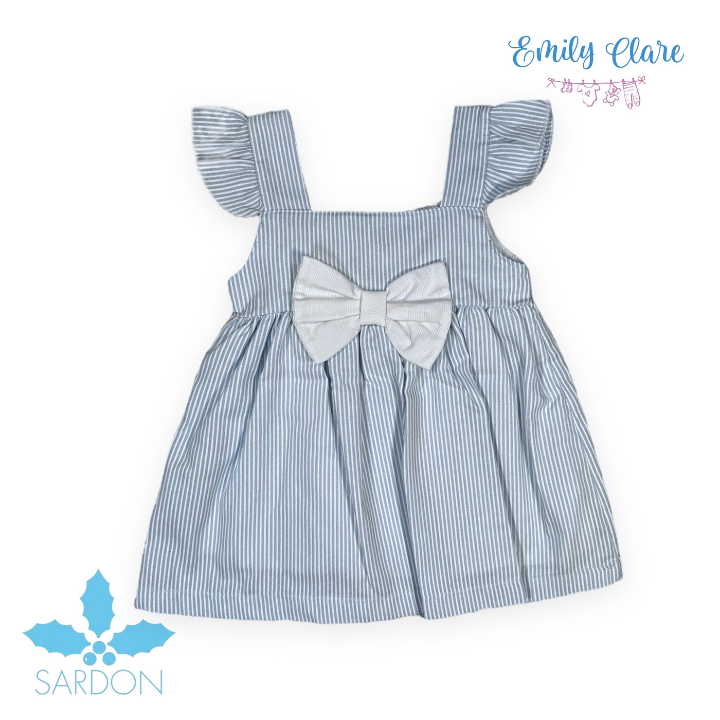 Girls Blue & White Stripped Dress By Sardon