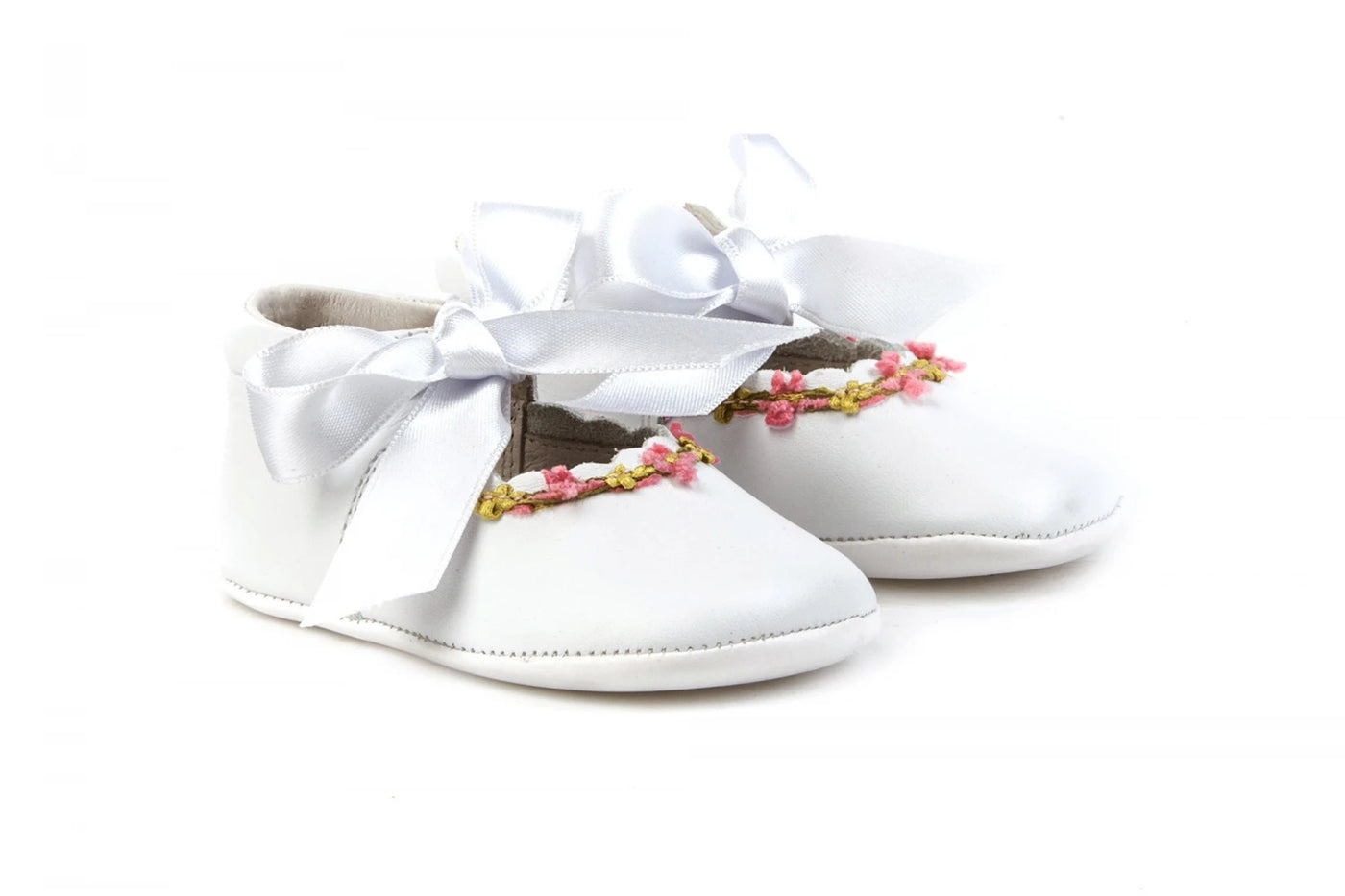 Girls Soft White Leather Baby Shoes with Silk Bow by AngelitoS