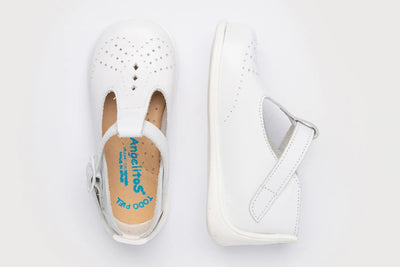 Unisex White Soft Leather T-Bar First Shoes by AngelitoS