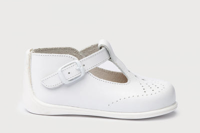 Unisex White Soft Leather T-Bar First Shoes by AngelitoS