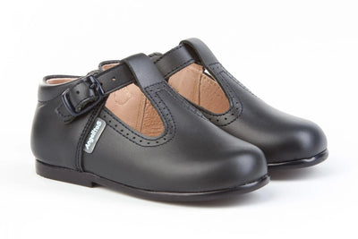 Boys Navy Soft Leather T-Bar Shoes by AngelitoS