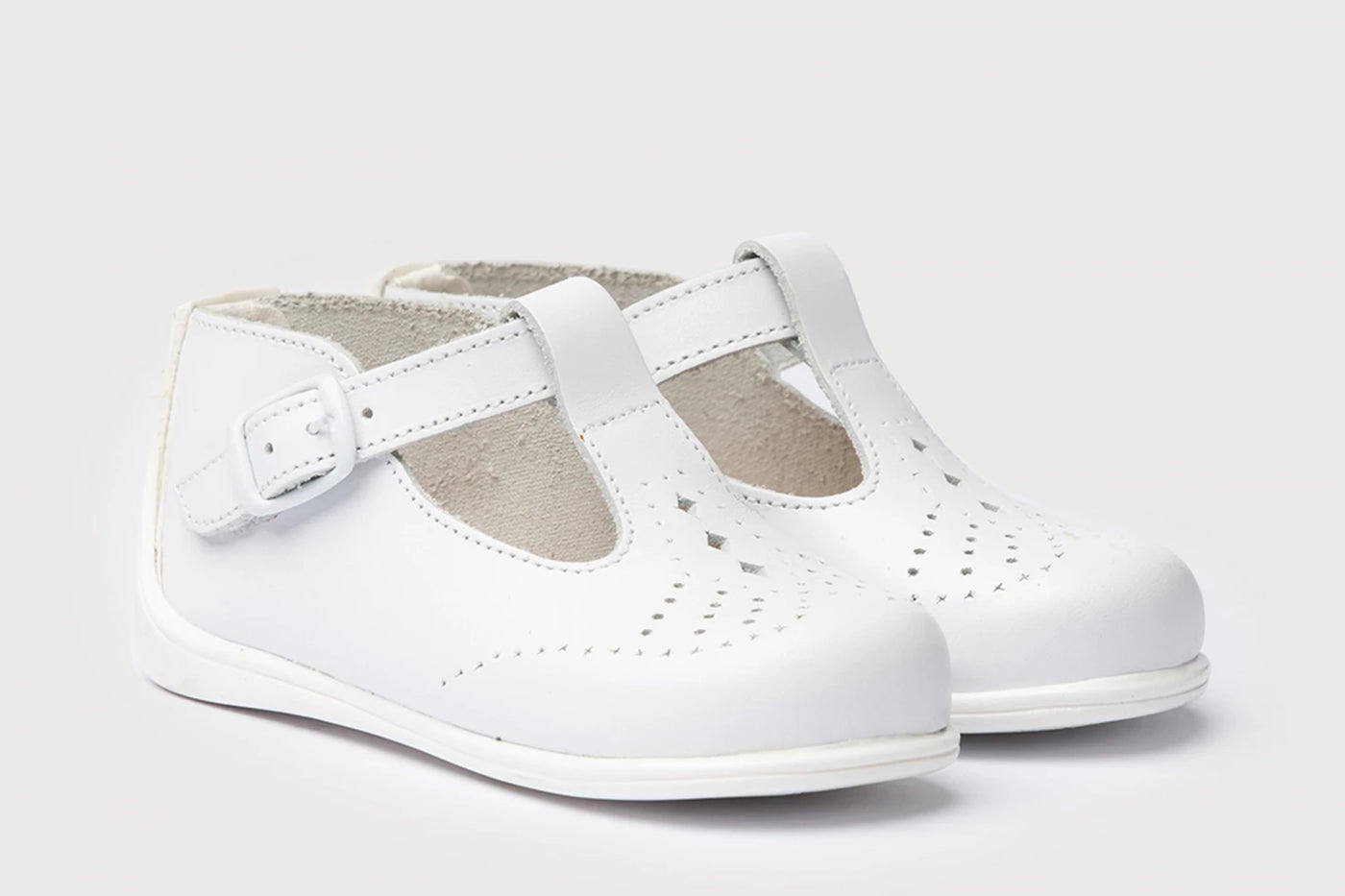 Unisex White Soft Leather T-Bar First Shoes by AngelitoS