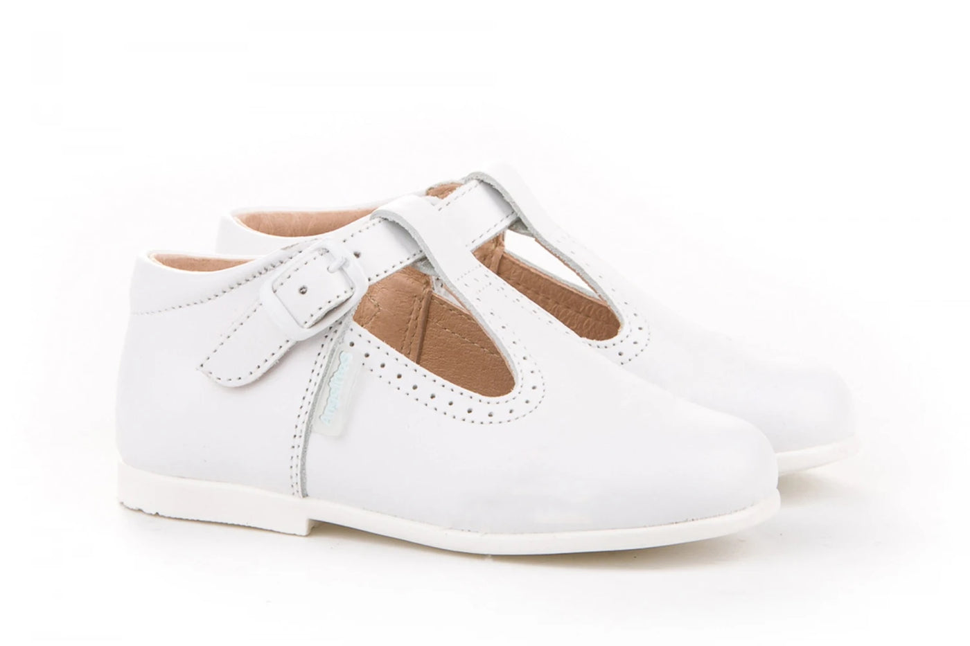 Boys White Soft Leather T-Bar Shoes by AngelitoS